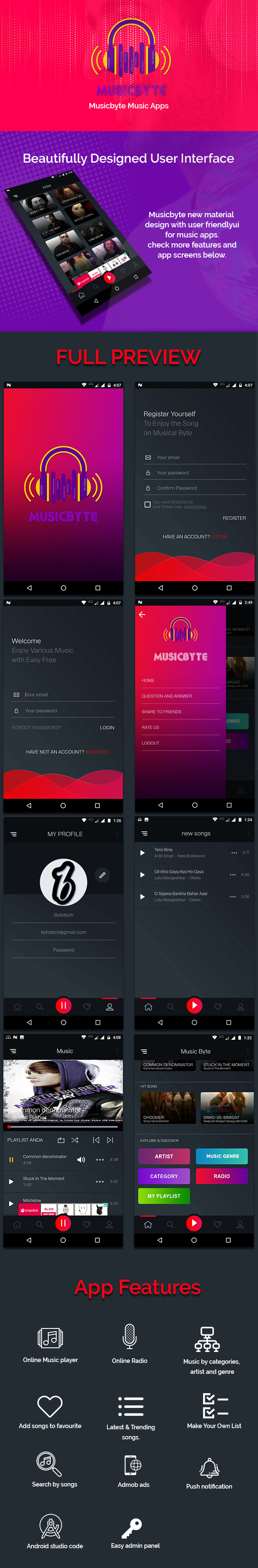 MusicByte (Android) - application de lecteur de musique MP3 en ligne - 1